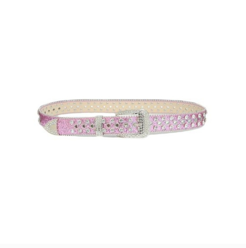 Sparkling Pink glitter Rhinestone Studded Bling Western Belt Punk Y2K - Picture 5 of 8